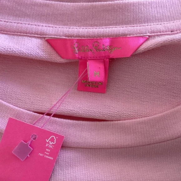 Lilly Pulitzer Cotton Rami Sweatshirt Pink Blossom 💕Love Graphic Embroidered M - Picture 8 of 14